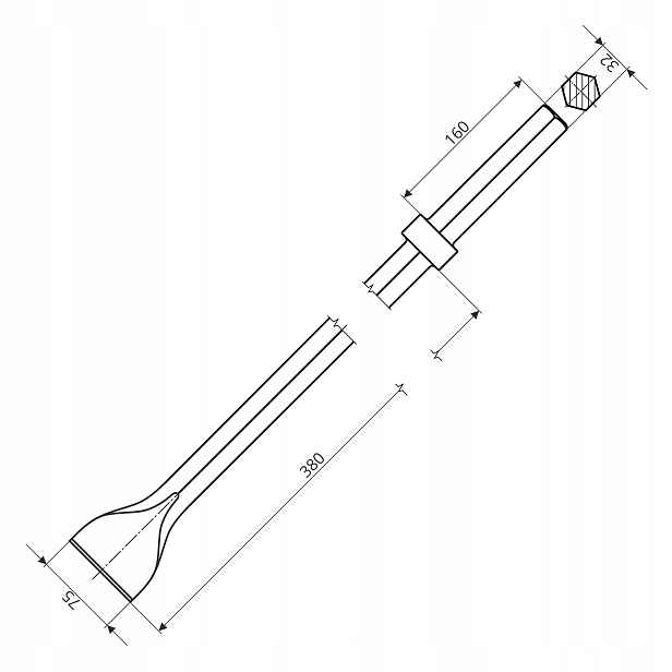 Grot Hex 32 x 160 mm Lopatka 75 x 380 mm Dláto