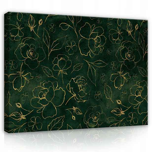 Obraz 80x60 Zlaté květy tmavé pozadí elegantní vzor luxusní design flóra