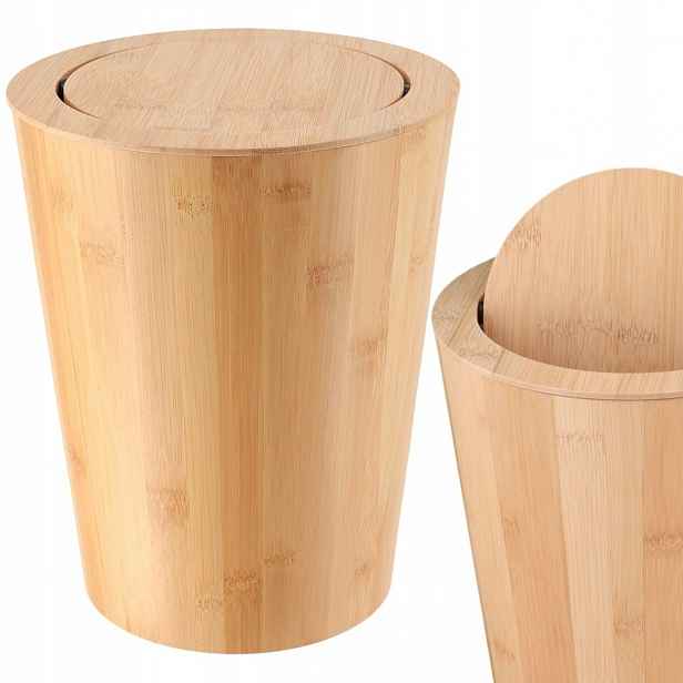 Odpadkový Koš Bambusový 4,5 l s výklopným Víkem do koupelny kanceláře Odpadkový Koš