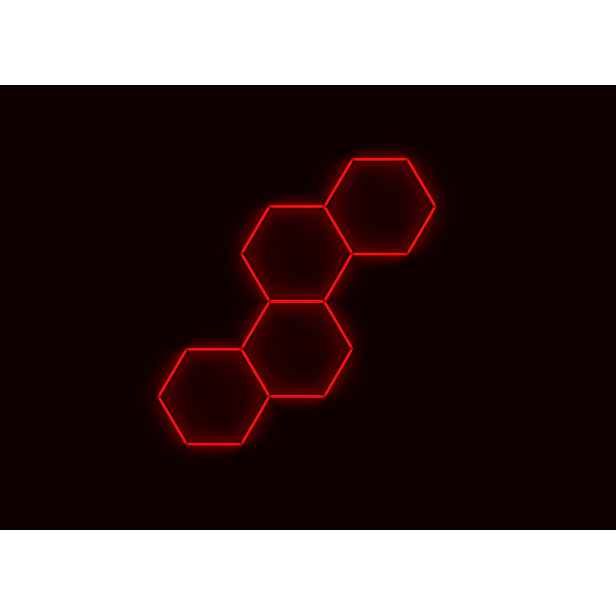 Kompletní Led hexagonové svítidlo červené, rozměr 4 elementy 166 x 288 cm