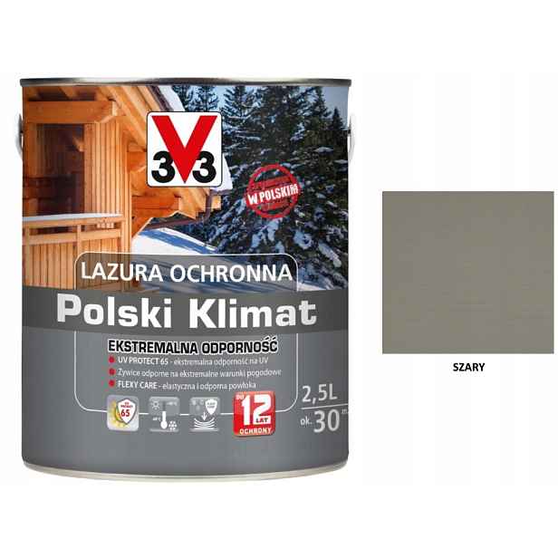 Lazura V33 Polský Klima 12 let 2,5 L Extrémní šedá saténová