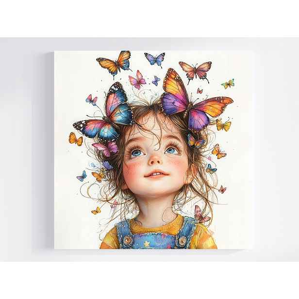 Obraz Na Plátně Canvas Dítě Dívka Motýli Představivost Radost 50x50