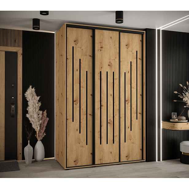 Šatní skříň YVONA 8 - 150/60 cm, dub artisan / černá