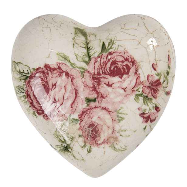 Dekorace vintage srdce s růžemi Rose - 8*8*4 cm Clayre & Eef