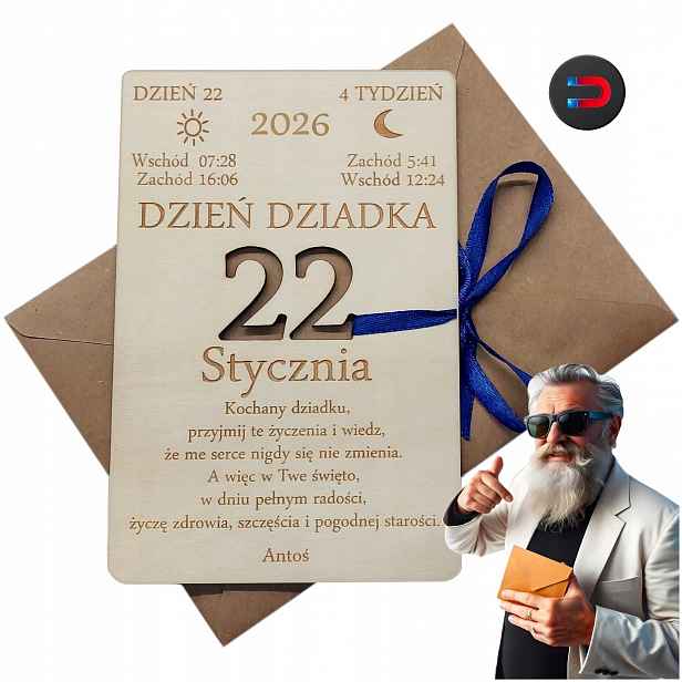Dřevěná Kartička Z Kalendáře Dárek Ke Dni Prarodičů 2026 Gravírování Magnet