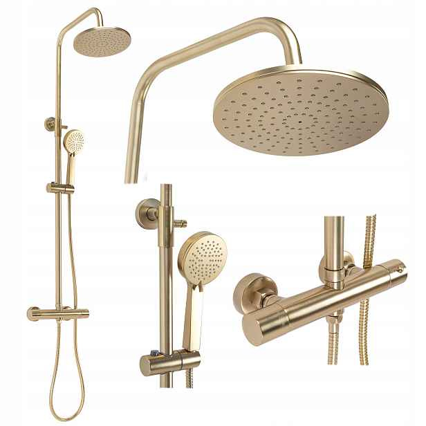 Rea Sprchový Set Parot Zlatý Kartáčovaný Termostat elegantní glamour