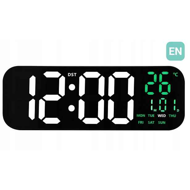 Velké Bílé Led Hodiny S Dálkovým Ovládáním Jvd DH9016.4 Teploměr Stopky Časovač 46 cm