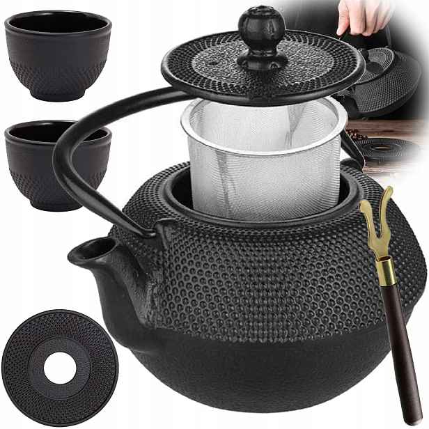 Konvice Černý Litinový Džbán Zázvor Spařovač Čaje Bylin 850 ML 2 Šálky