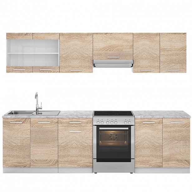Vicco KUCHYŇSKÁ LINKA R-Line, Sonoma/Bílá, 270 cm s pracovní deskou