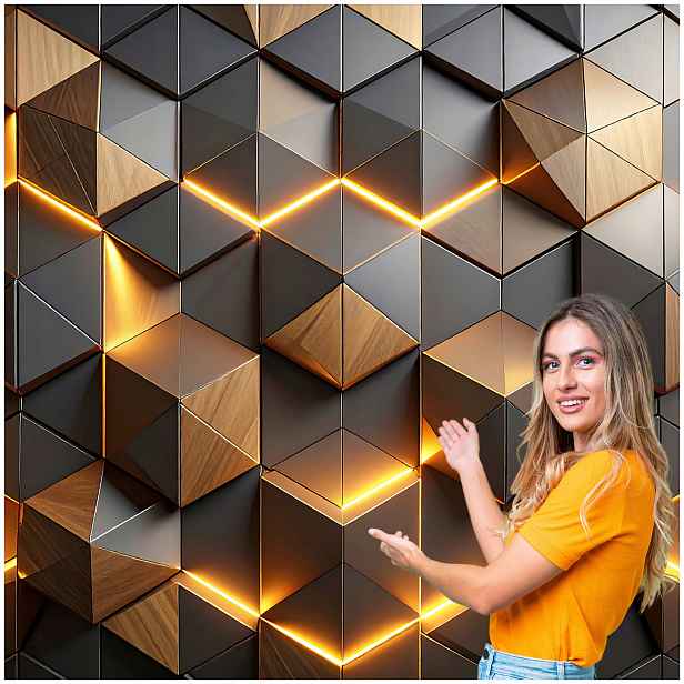 Fototapeta 3D Geometrické Pozadí Dřevěné trojúhelníky Zlaté 588x260 GTA20W