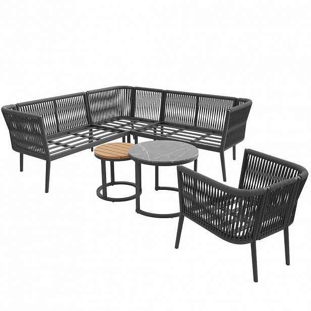 Modfu ZAHRADNÍ lounge set z kovu a Olefinu 114x61x67 cm šedý, modulární, s nastavitelnými nohami, vodoodpudivý