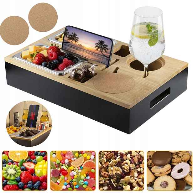 Organizér Na Pohovku S Podnosem A Miskami Do Obývacího Pokoje Ložnice A Zahrady 40 X 26 X 8 CM