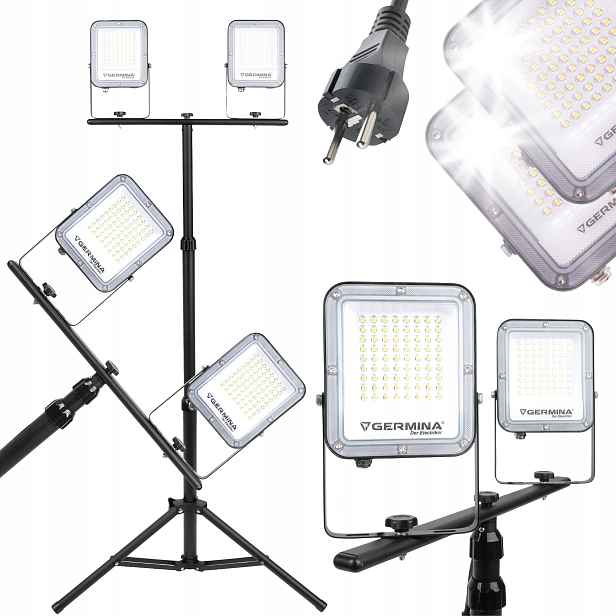 Lampa na stativu Led halogenová 100W stavební reflektor 2x 50W