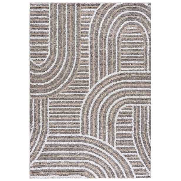 Koberec do obývacího pokoje béžový 140x200 cm, geometrické oblouky, moderní, měkký