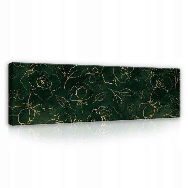 Obraz 145x45 Zlaté květy tmavé pozadí elegantní vzor luxusní motiv