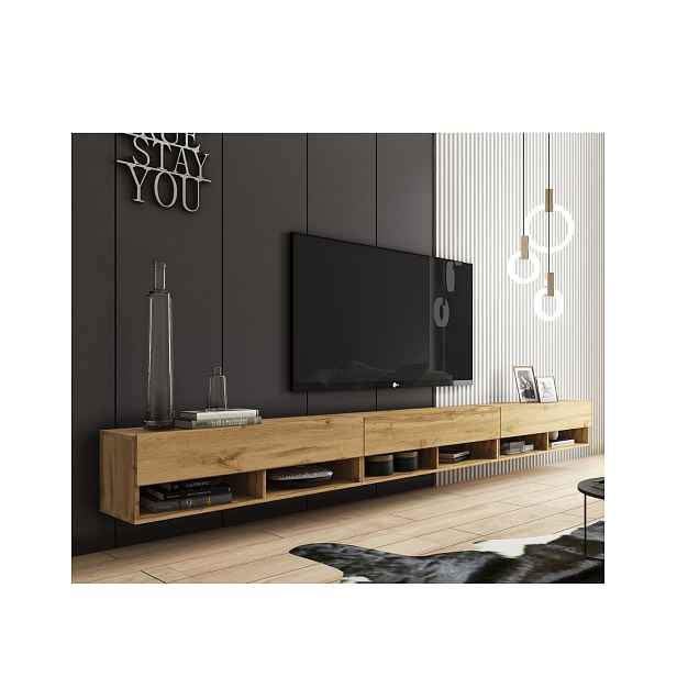Široká TV skříňka 300 cm dub wotan Lowboard A (LOWA300WW + LED)