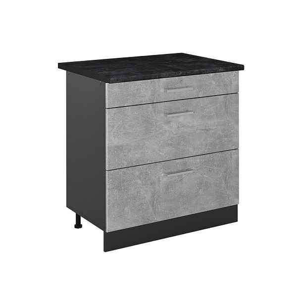 Vicco SPODNÍ SKŘÍŇKA KUCHYŇSKÉ LINKY R-Line, Beton/Antracit, 80 cm se 3 zásuvkami pracovná doska antracitová