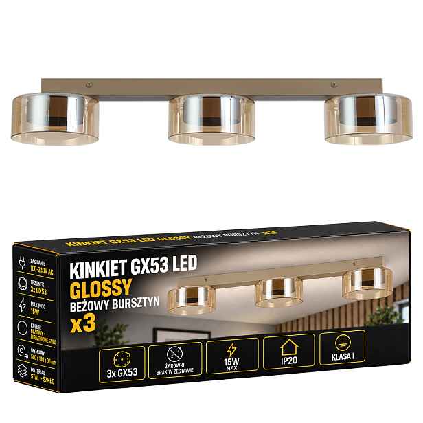 stropní svítidlo Led Nástěnné svítidlo 58 cm GX53 x3 Béžová jantarová skleněná