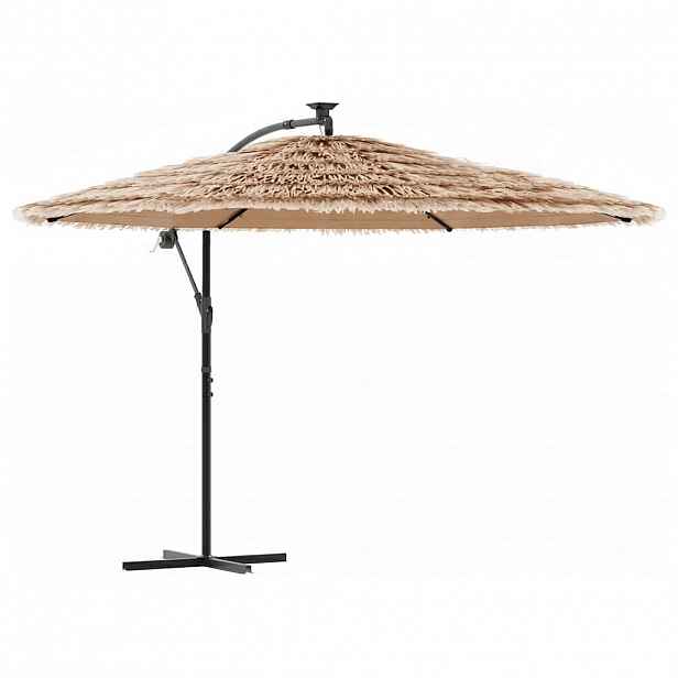 vidaXL Zahradní slunečník s LED a ocelovou tyčí hnědý 269x269x235 cm