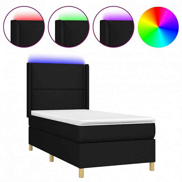 vidaXL Box spring postel s matrací a LED černá 100x200 cm textil