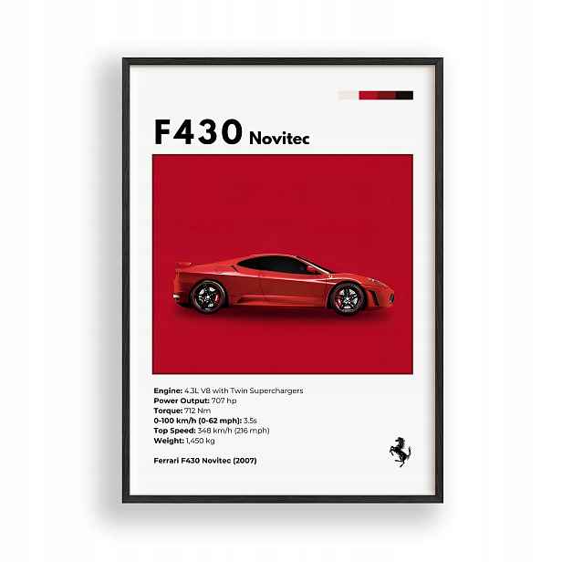 Obraz Auto Ferrari F430 Novitec Rámeček Dřevěný Černý 30x42 cm