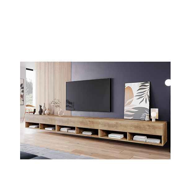 Široká RTV skříňka 300 cm kaštan Lowboard A (LOWA300XX + LED)
