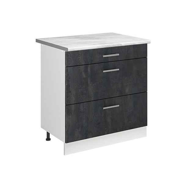 Vicco SPODNÍ SKŘÍŇKA KUCHYŇSKÉ LINKY R-Line, Černý beton/Bílá, 80 cm se 3 zásuvkami pracovná doska Mramor