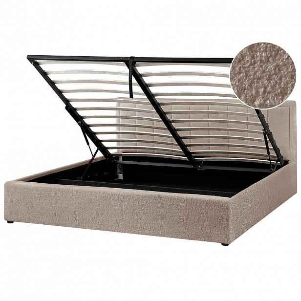 Beliani POSTEL s úložným prostorem 180/200 cm Bouclé Taupe Montlaur