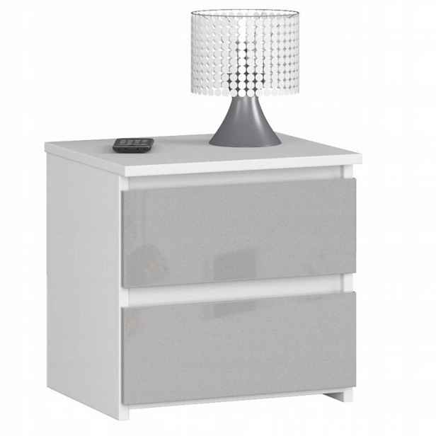 Noční stolek CL2 bílý-metalický lesk 40 cm 2 zásuvky Akd