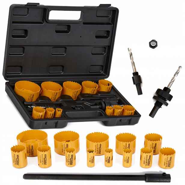 Sada Děrovačů Na Dřevo A Kov 17ks 19-76 mm Adaptér Kufr KD10758