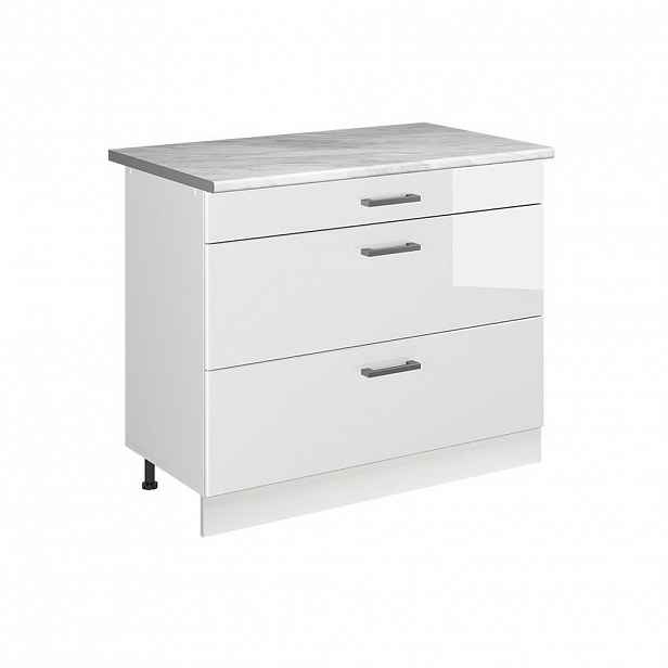 Vicco SPODNÍ SKŘÍŇKA KUCHYŇSKÉ LINKY R-Line, Bílá vysoký lesk/Bílá, 100 cm pracovná doska Mramor