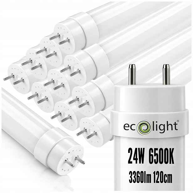 10x Led žárovky 120 cm 24 W 3360 lm 6500 K G13 T8 Silné studené světlo