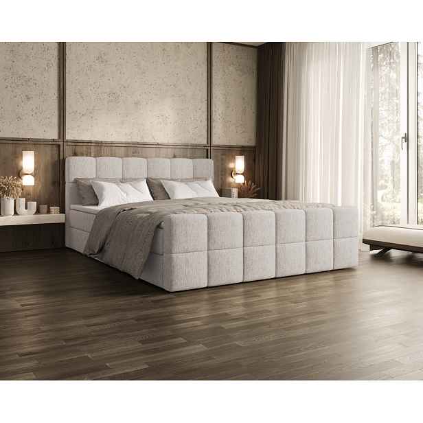Čalouněná postel 180x200 CABRIA s úložným prostorem - světle béžová