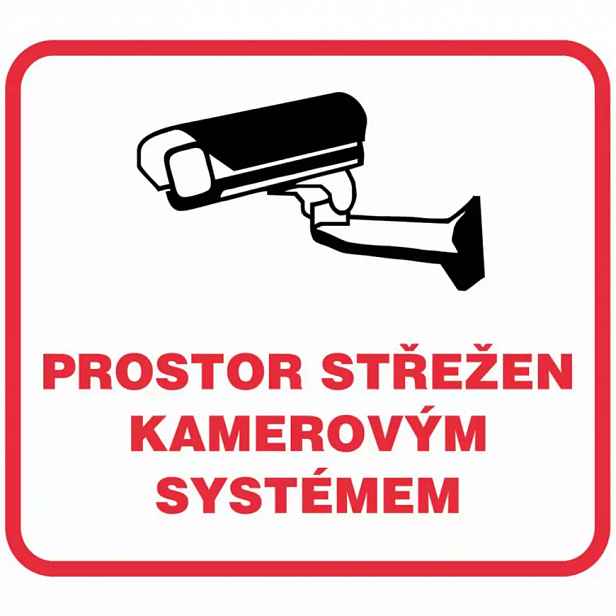 Prostor střežen kamerovým systémem 90x90 mm samolepka