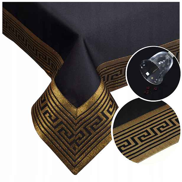 Ubrus odolný proti skvrnám Rodos Lux 220x140 Černý Zlatý Ubrus na dekorativní stůl
