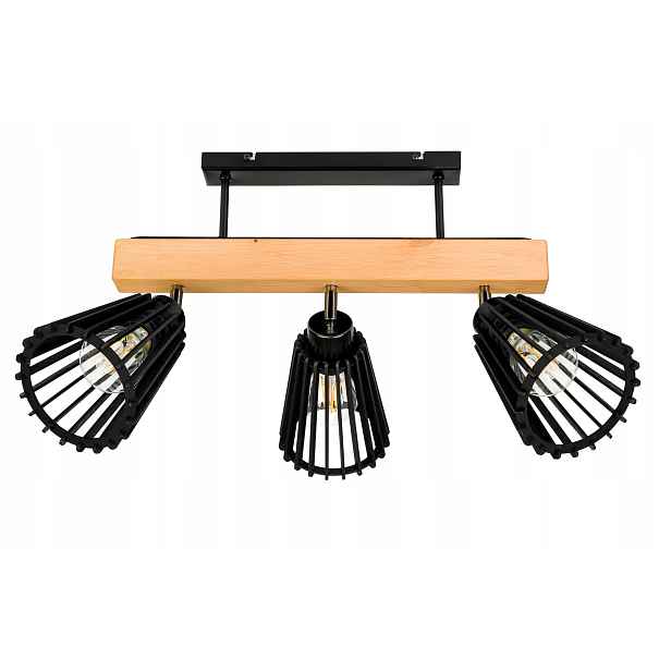 Dřevěná stropní lampa Lustr Stropní Svítidlo Loft Černá na 3x Klosz E27