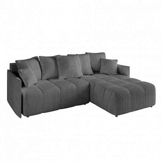 ALTDECOR ROHOVÁ SEDACÍ SOUPRAVA s otomanem vpravo LONLI-L 251x189x68 tmavě šedý manšestr