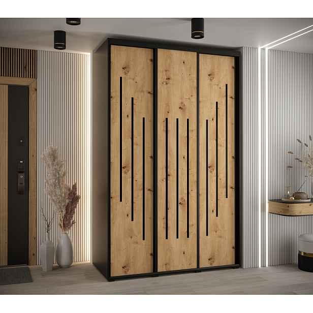 Šatní skříň YVONA 8 - 160/60 cm, černá / dub artisan / černá