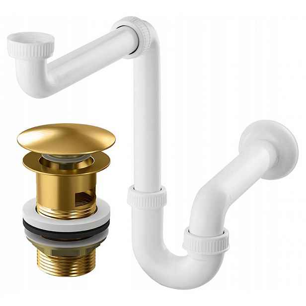 Umyvadlový Sifon Pvc Saving Space Set Korek Klik Zlatý S Přepadem