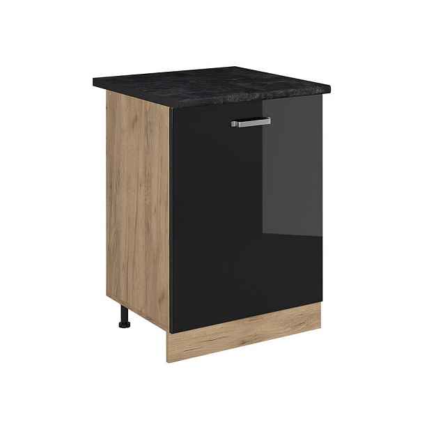 Vicco SPODNÍ SKŘÍŇKA KUCHYŇSKÉ LINKY R-Line, Černý vysoký lesk/Zlatý mocný dub, 60 cm s 1 dveřmi pracovná doska antracitová