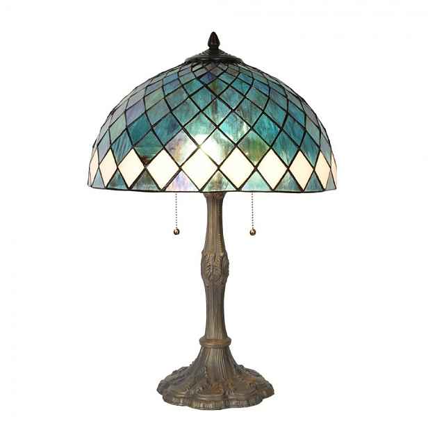 Modrá stolní lampa Tiffany Blue Ocean  - Ø 40*61cm Clayre & Eef