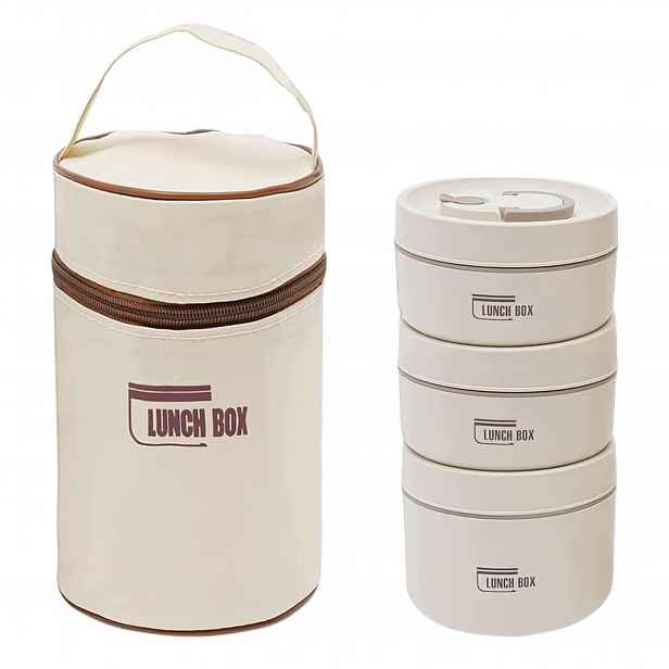 Termický obědový box 3 úrovně Nerezová Ocel 304 Sáček 1500 ml Béžová