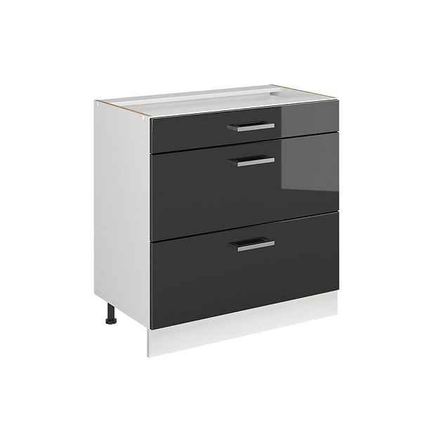 Vicco SPODNÍ SKŘÍŇKA KUCHYŇSKÉ LINKY R-Line, Antracitový vysoký lesk/Bílá, 80 cm se 3 zásuvkami bez pracovní desky