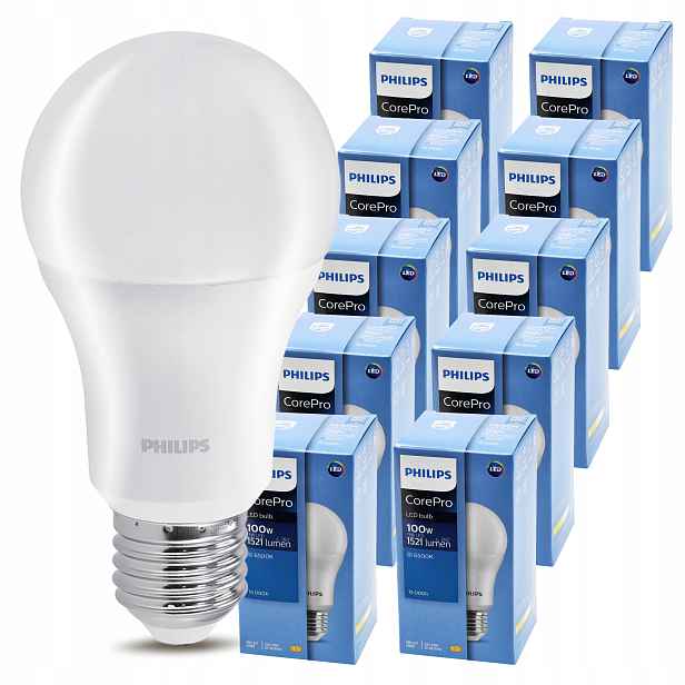 10x Led žárovka E27 Philips 13W 100W 1521lm Barva 6500k Premium Žárovky