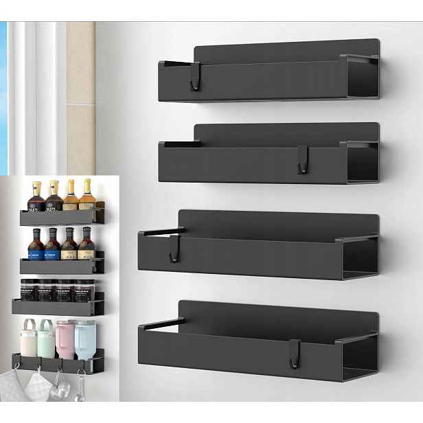 4 Ks Magnetický A Malý Kuchyňský Regál Do Ledničky A Myčky Nádobí, Černý