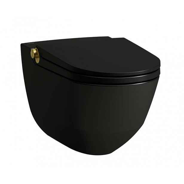 Laufen Cleanet Riva - Elektronický bidet s keramikou, závěsný, Rimless, SoftClose, matná černá/leštěné zlato H8206917170001