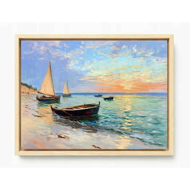 Obraz Rám Americká Krajina Moře Pláž Lodě Plachetnice Západ 80x60