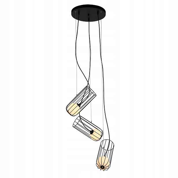 Závěsná lampa lustr černá, skleněné drátěné stínítko, moderní Italux