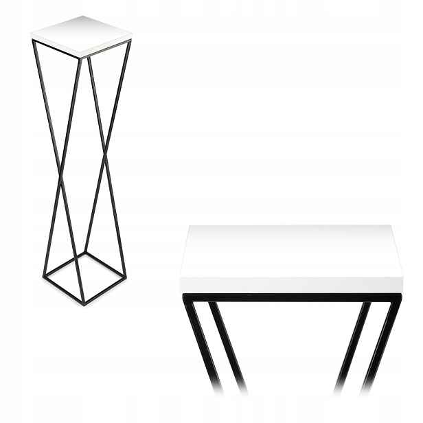 Kovový Držák Na Květináč Černý Bílý Mdf Stojan 100 cm