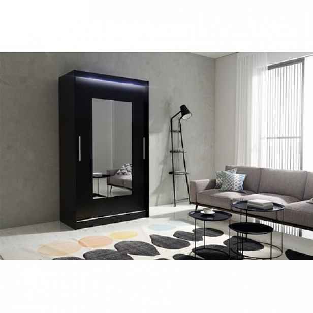 Kvalitní šatní skříň KOLA 6 černá šířka 120 cm Včetně LED osvětlení